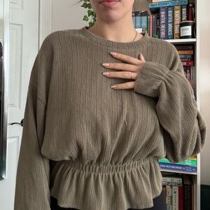 Zara Olive Ribbed Sweatshirt